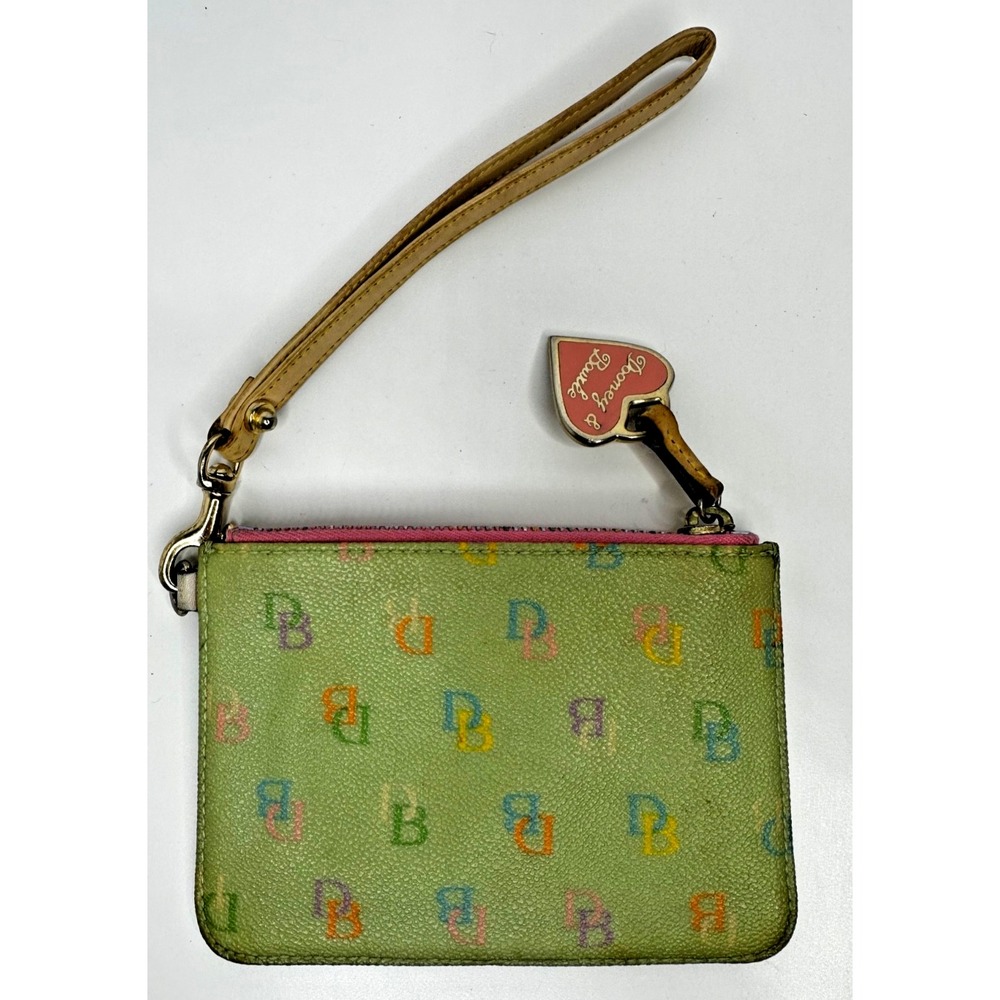 Dooney & Bourke Y2K Green Heart Wristlet Coin Purse Rainbow Zipper Pastels